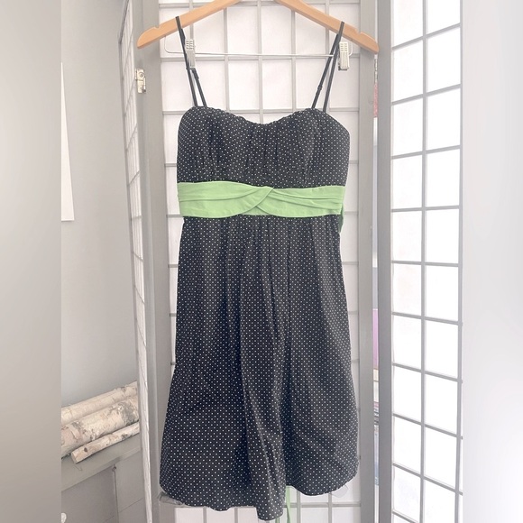 Black Spaghetti Straps "Polkadot Dress" Green Tie - Size 8 - Picture 10 of 10